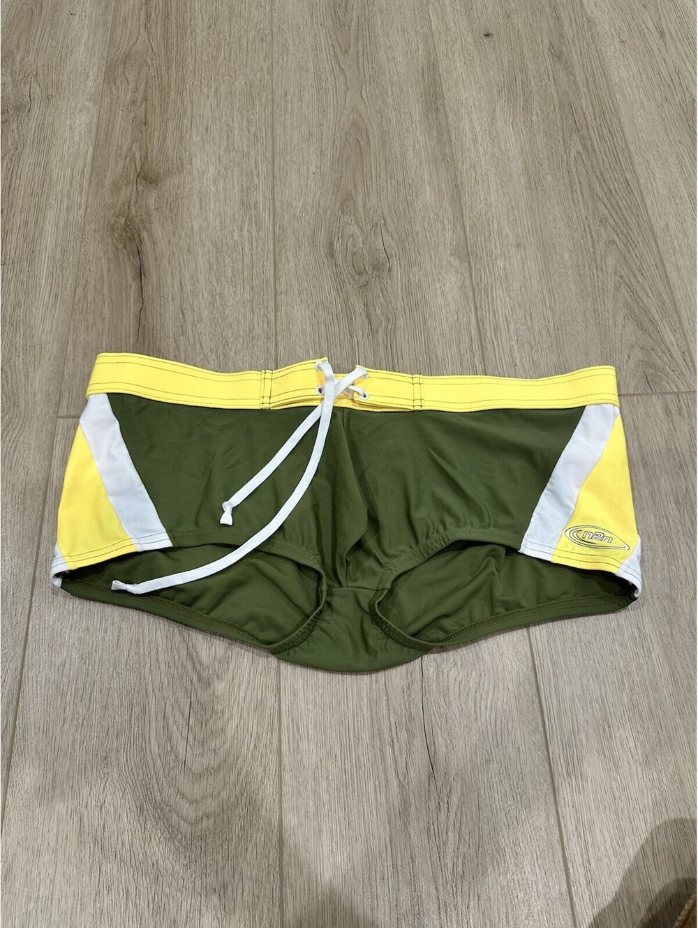 NWT N2N Bodywear Men's Swim Wear Olive Green Yellow Size XL